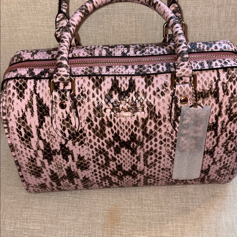 Coach Pink Python-Print Leather regular size Rowan - Picture 2 of 5